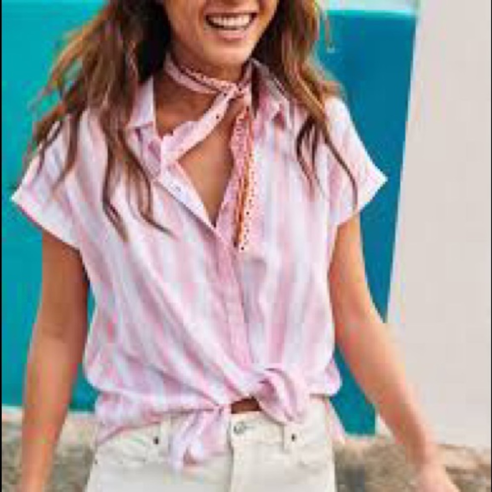 Old Navy Pink & White Stripe Button Up Blouse NWT